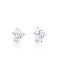 Multi Shape Silver Studs Emerald Oval and Pear Shape Cubic Zirconia Moi et Toi Style Etoielle
