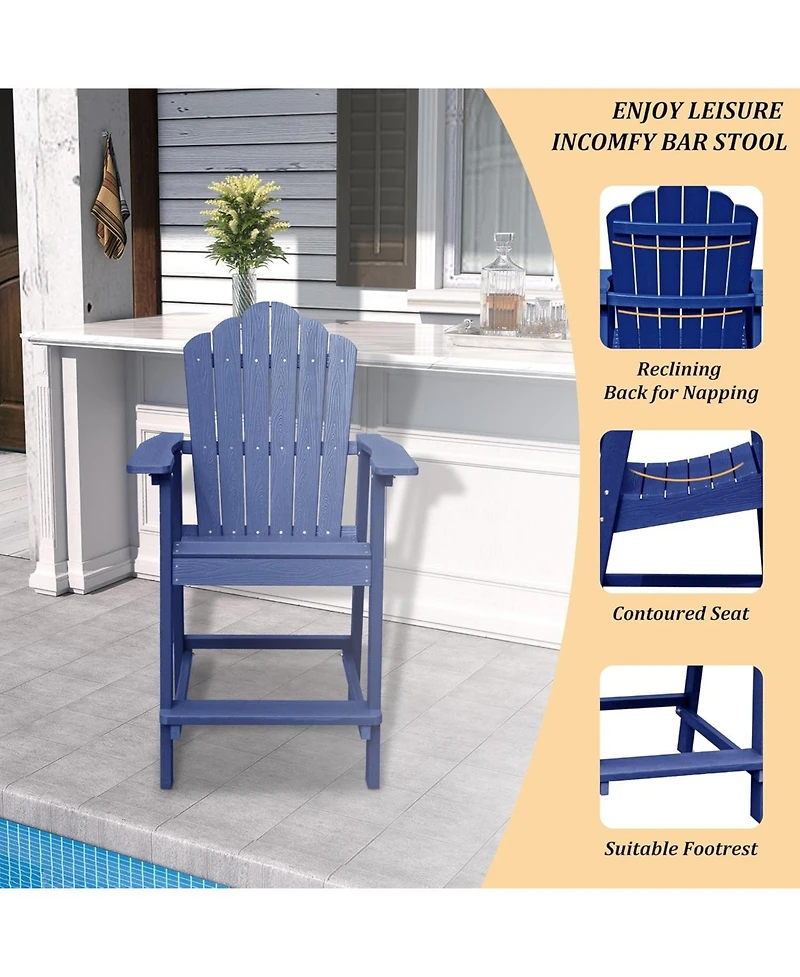 Tall Adirondack Chair with Bar Table Patio Chairs Outdoor Barstool Furniture Set Balcony for Lawn Backyard Garden, Blue