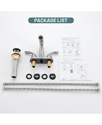 4 Inch 2-Handle Bathroom Sink Faucet Centerset 2 Handle with Pop up Drain Water Supply Hoses Brushed Nickel