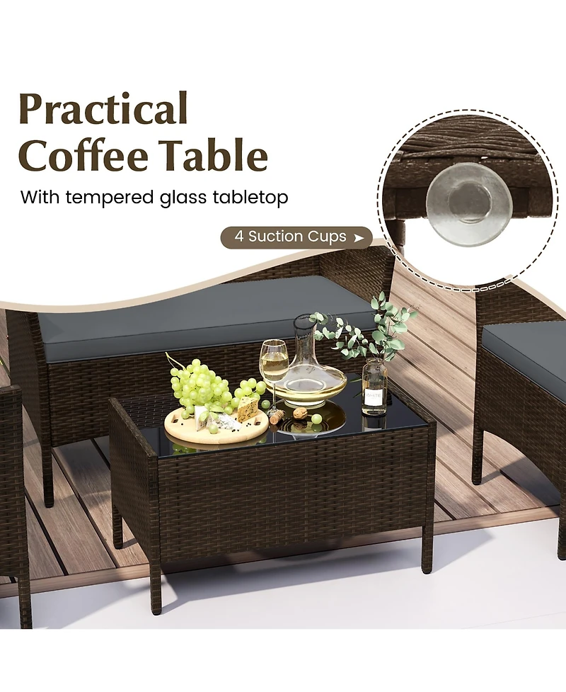 Gymax 8 Pcs Rattan Outdoor Patio Conversation Set Wicker Furniture Set w/ Chair Loveseat