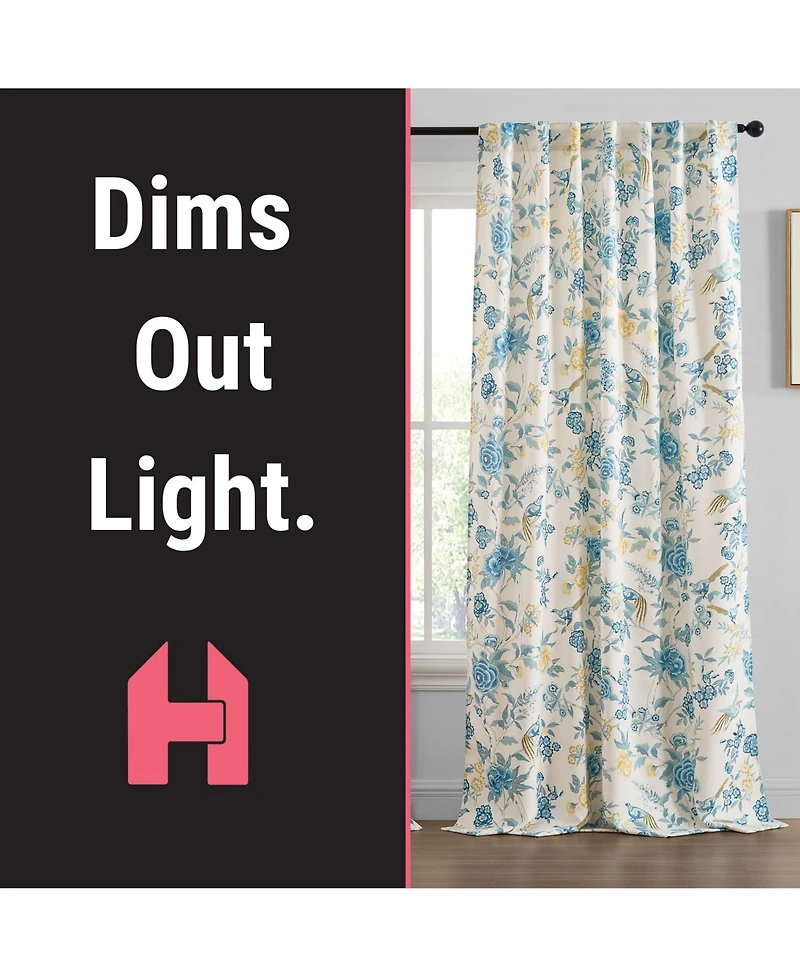 Hlc.me Scarlet Floral & Birds Patterned Back Tab Rod Pocket - Light Blocking Darkening Window Panels, Set of 2 (Grey, 52 W x 96 L)