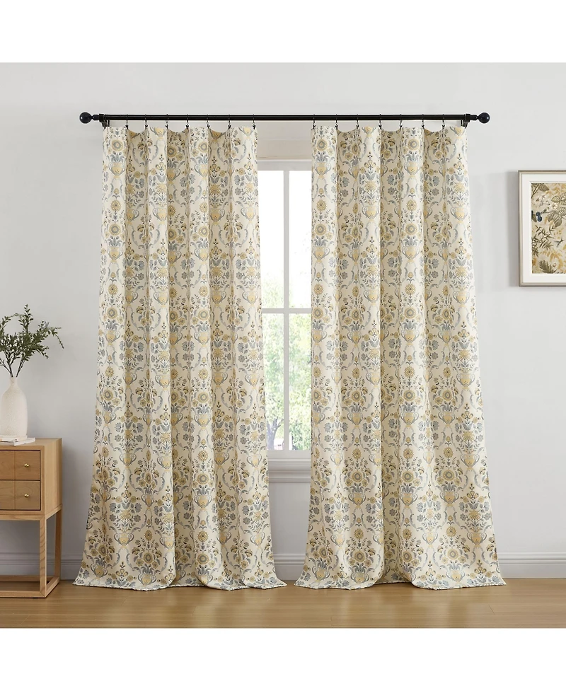 Hlc.me Clara Floral Damask Patterned Window Back Tab Rod Pocket Curtains Bedroom