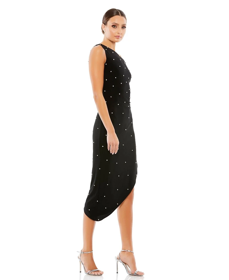 Mac Duggal Women's Rhinestone Encrusted One Shoulder Asymmetrical Hem Dress