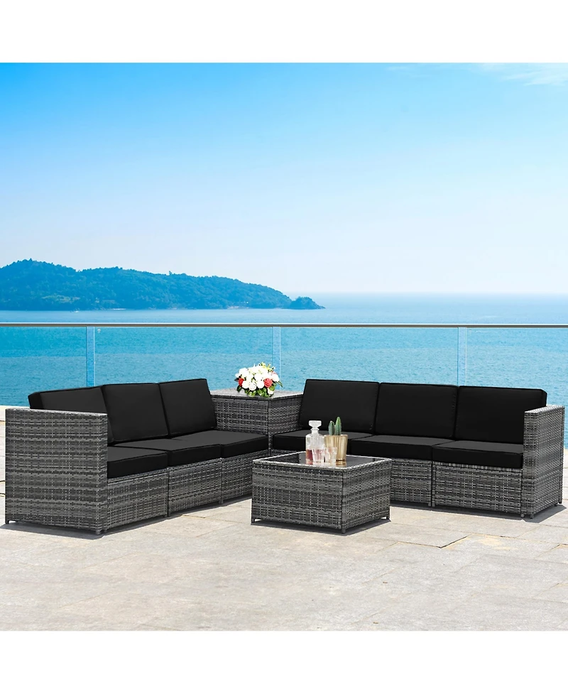 Gymax 8 Piece Rattan Outdoor Patio Sofa Sectional Conversation Furniture Set w/ Cushions & Coffee Table