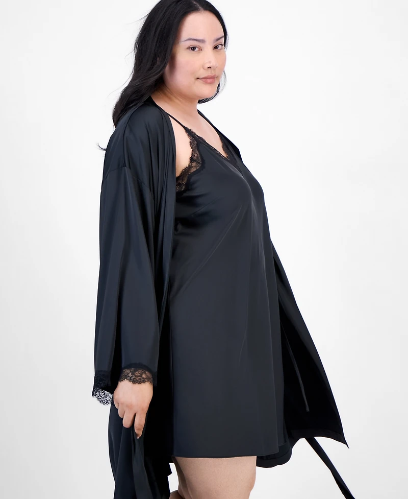 I.n.c. International Concepts Plus Lace-Trim Satin Wrap Robe, Exclusively at Macy's