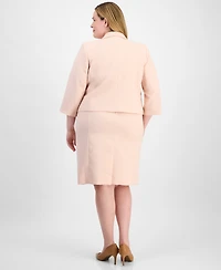 Le Suit Plus Cropped Open-Front Jacket & Empire-Seamed Sheath Dress