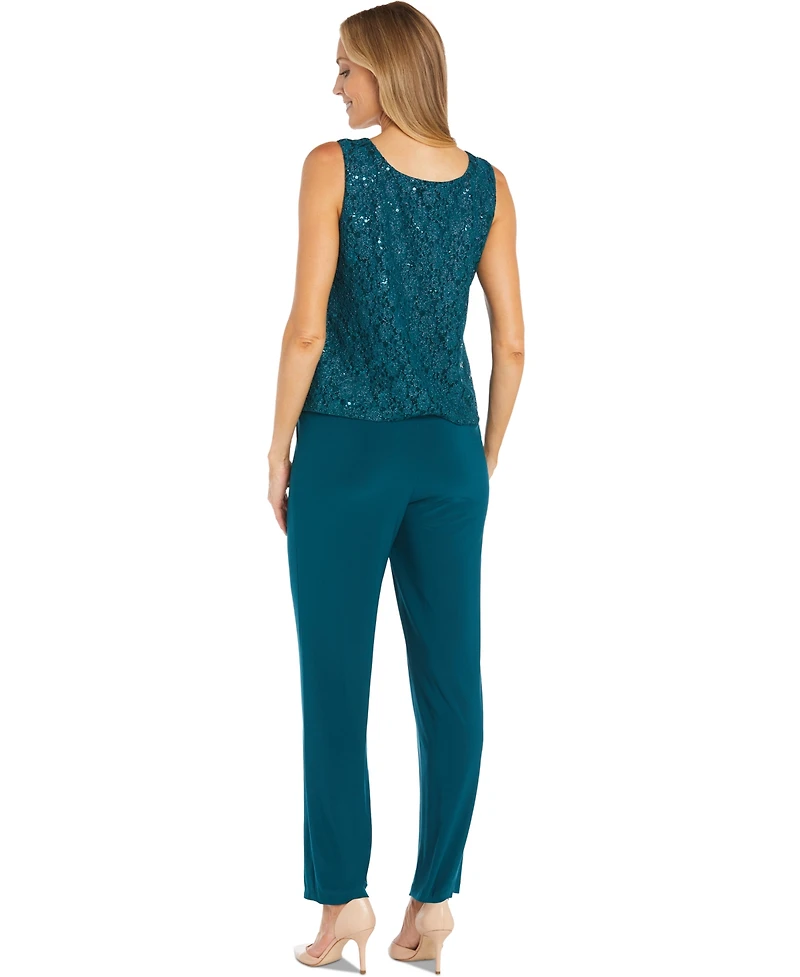 R & M Richards Petite Sequin Lace Jacket, Tank Pants Set