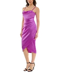 Emerald Sundae Juniors' Draped Sleeveless Satin Bodycon Dress
