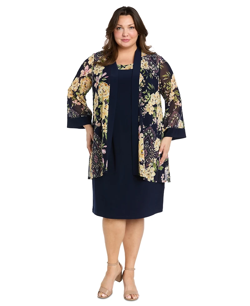 R & M Richards Plus 2-Pc. Floral-Print Jacket Dress Set