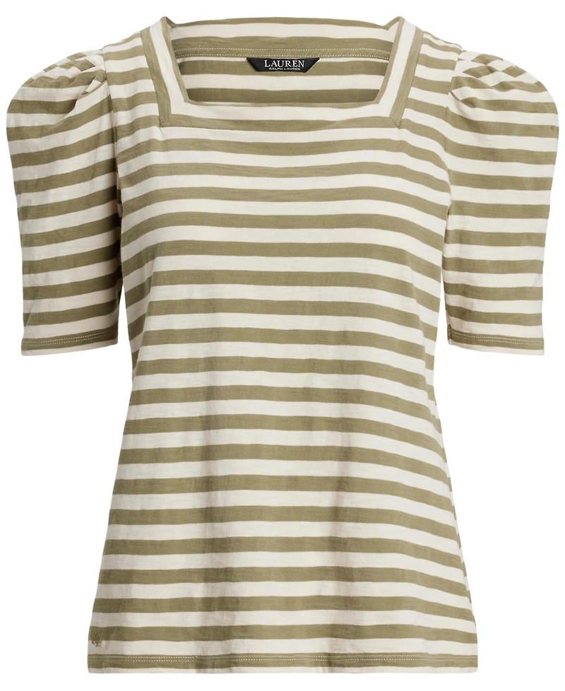 Lauren Ralph Lauren Women's Striped Cotton Jersey Puff-Sleeve Tee