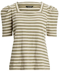 Lauren Ralph Lauren Women's Striped Cotton Jersey Puff-Sleeve Tee
