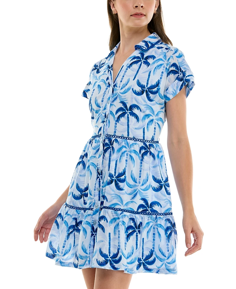 Taylor Women's Floral Tiered Button-Front Mini Dress