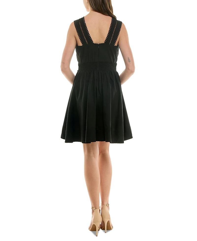 Taylor Petite V-Neck Sleeveless Lace-Inset Mini Dress