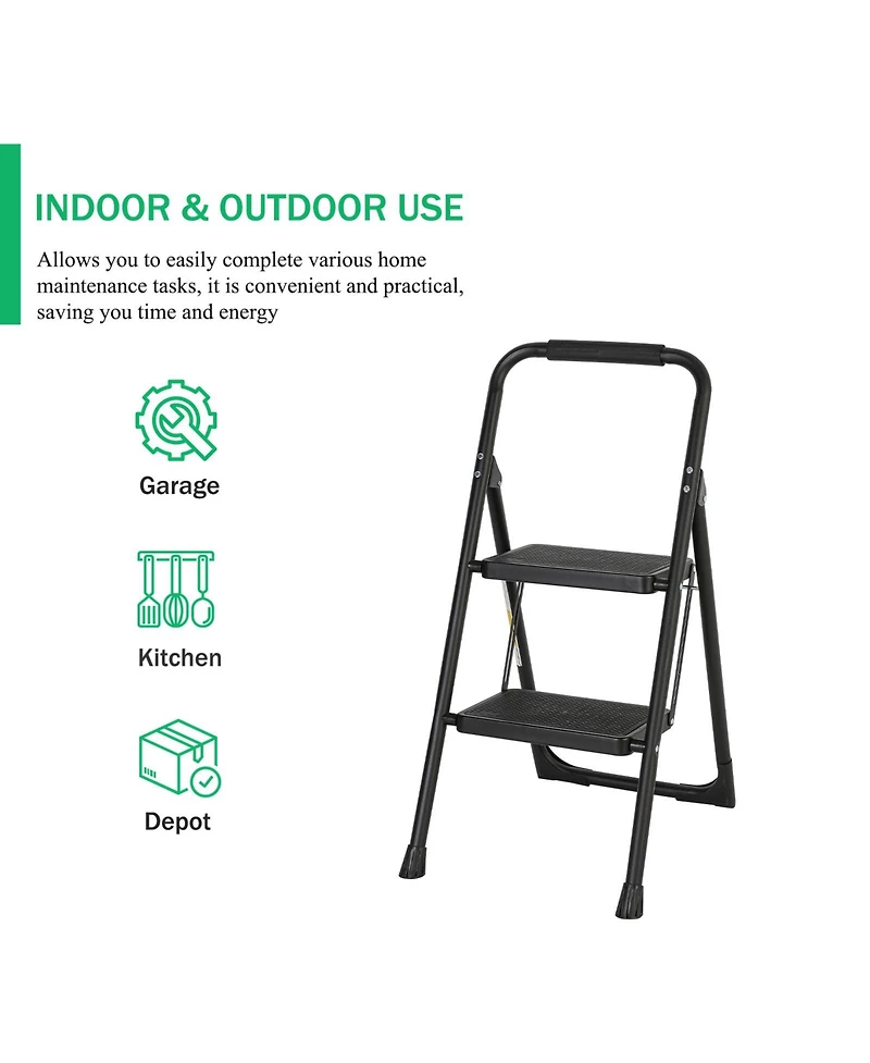 2 Step Ladder Portable Folding Ladder Stool for Adults with Wide Anti-Slip Pedal