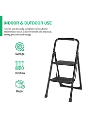 2 Step Ladder Portable Folding Ladder Stool for Adults with Wide Anti-Slip Pedal