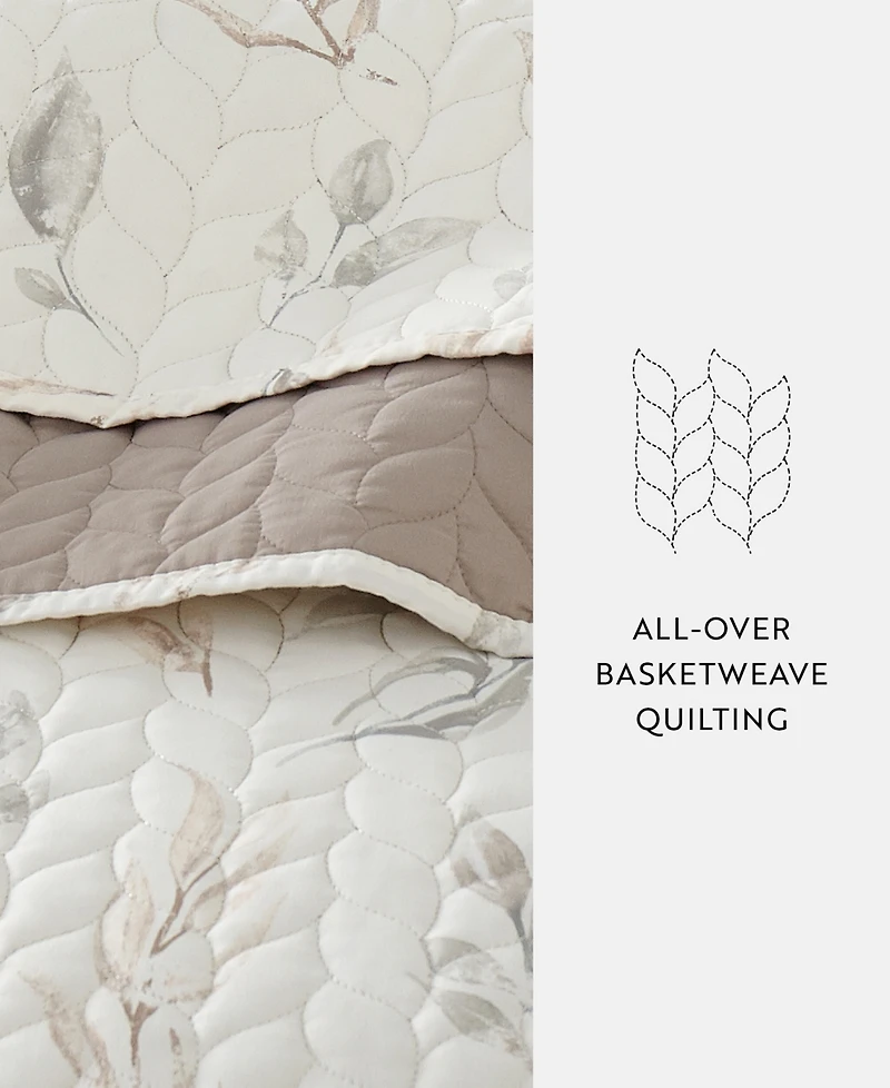 ienjoy Home Watercolor Leaves and Stripe Reversible -Pc. Lightweight Quilt Set