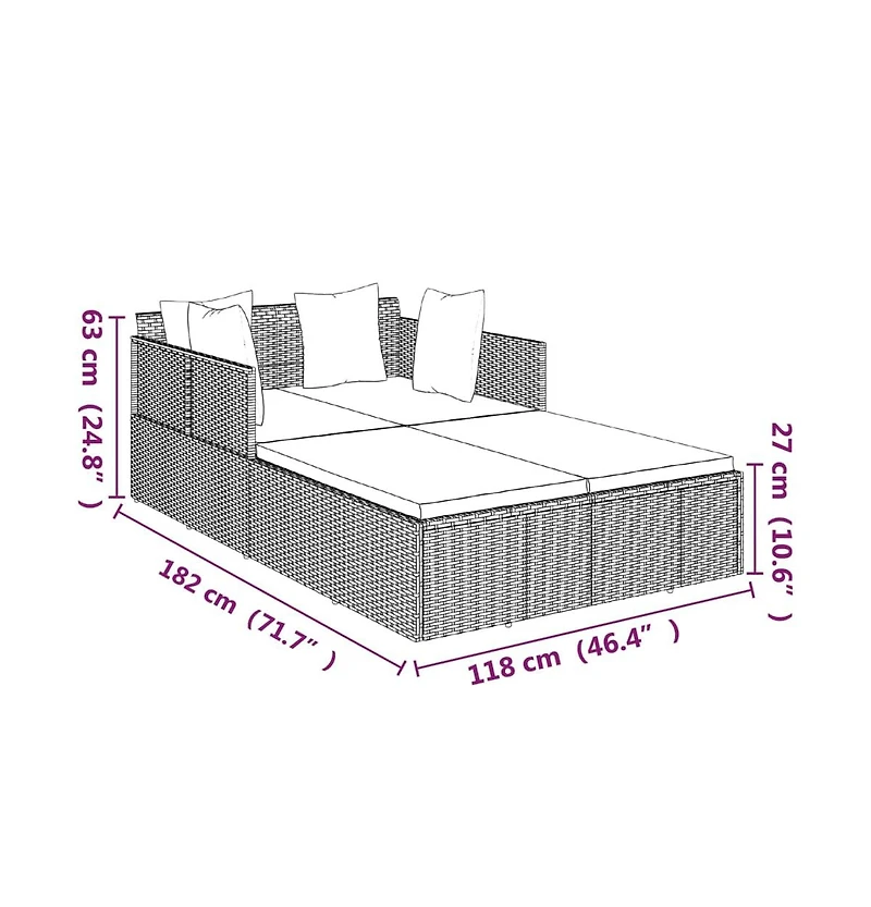 Sunbed with Cushions 71.7"x46.5"x24.8" Poly Rattan