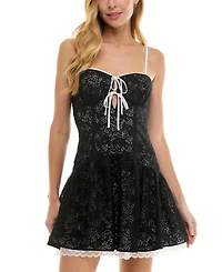 Juniors' Lace Sweetheart-Neck Fit & Flare Mini Dress