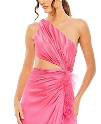 Mac Duggal Women's One Shoulder Key Hold Detail With Feather Lining