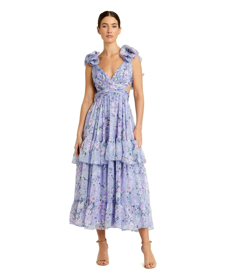 Mac Duggal Women's Feathered Hem High Neck Sleeveless A Line Dress