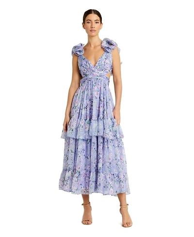 Mac Duggal Women's Feathered Hem High Neck Sleeveless A Line Dress