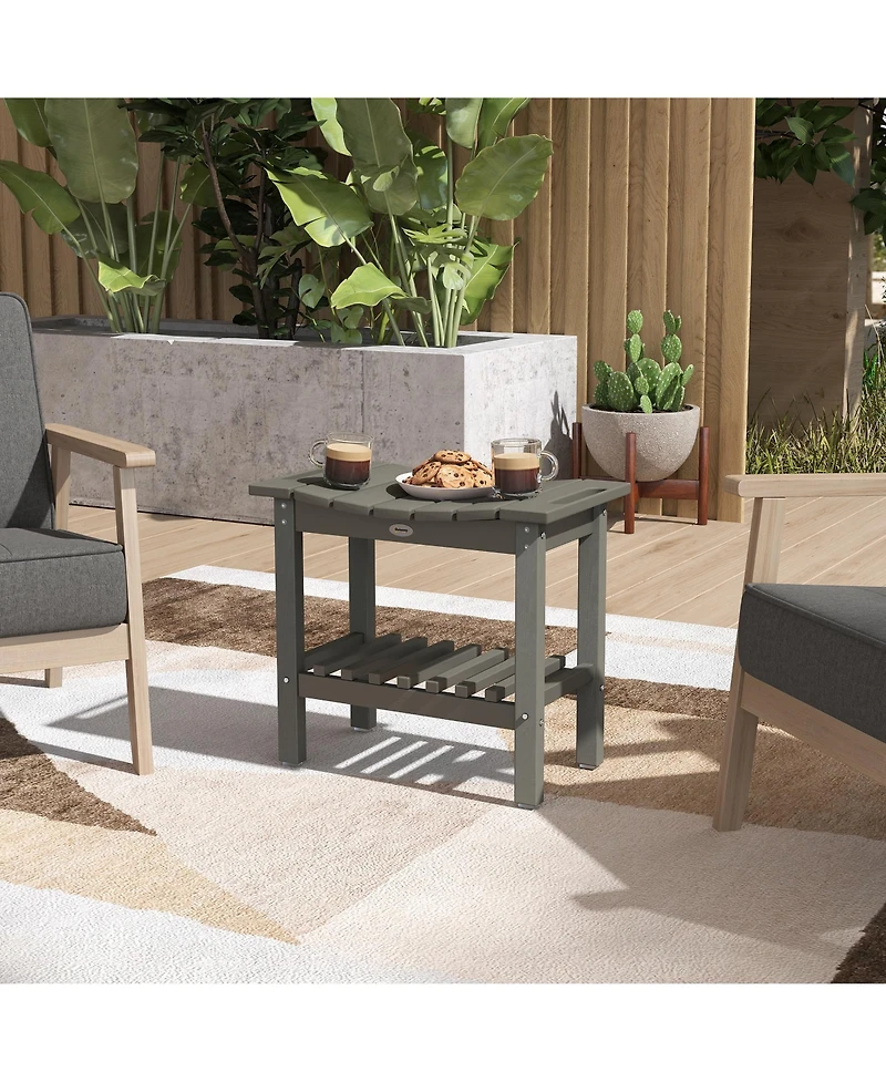 Outsunny 2-Tier Outdoor Side Table, Shower Bench with Handles