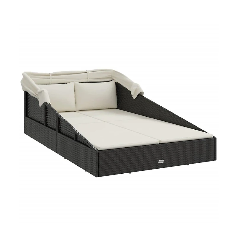 Sunbed with Foldable Roof 78.7"x44.9"x50.4" Poly Rattan