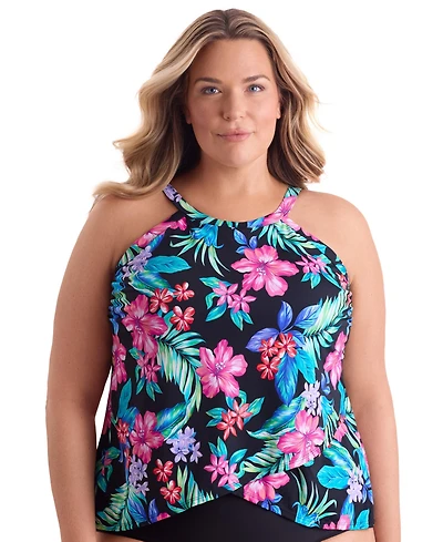 ShapeSolver by Mimi Flamingo Women's Barcelona Blues High Neck Tankini Swimsuit Top