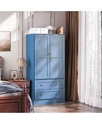 Lovmor Shaker Style Classic Two-Door Wardrobe, Solid Wood Bedroom Armoire with Hanging Rod and Shelves