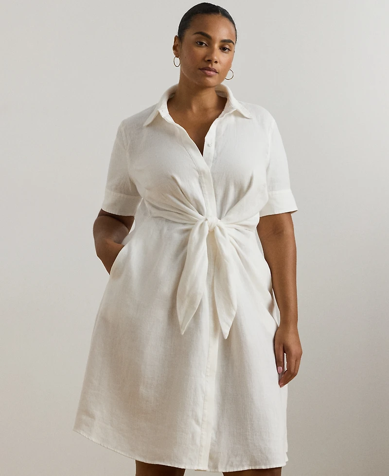 Lauren Ralph Plus-Size 100% Linen Shirtdress