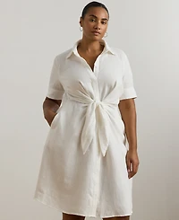 Lauren Ralph Plus-Size 100% Linen Shirtdress