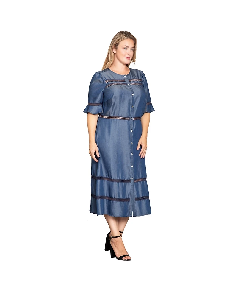 Standards & Practices Plus Tencel Denim Button Front Midi Dress