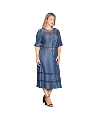 Standards & Practices Plus Tencel Denim Button Front Midi Dress