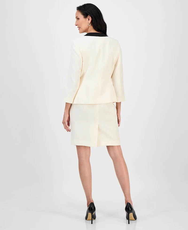 Le Suit Women's Tipped 3/4-Sleeve Jacket And Skirt Set, Regular & Petite