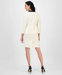 Le Suit Women's Tipped 3/4-Sleeve Jacket And Skirt Set, Regular & Petite
