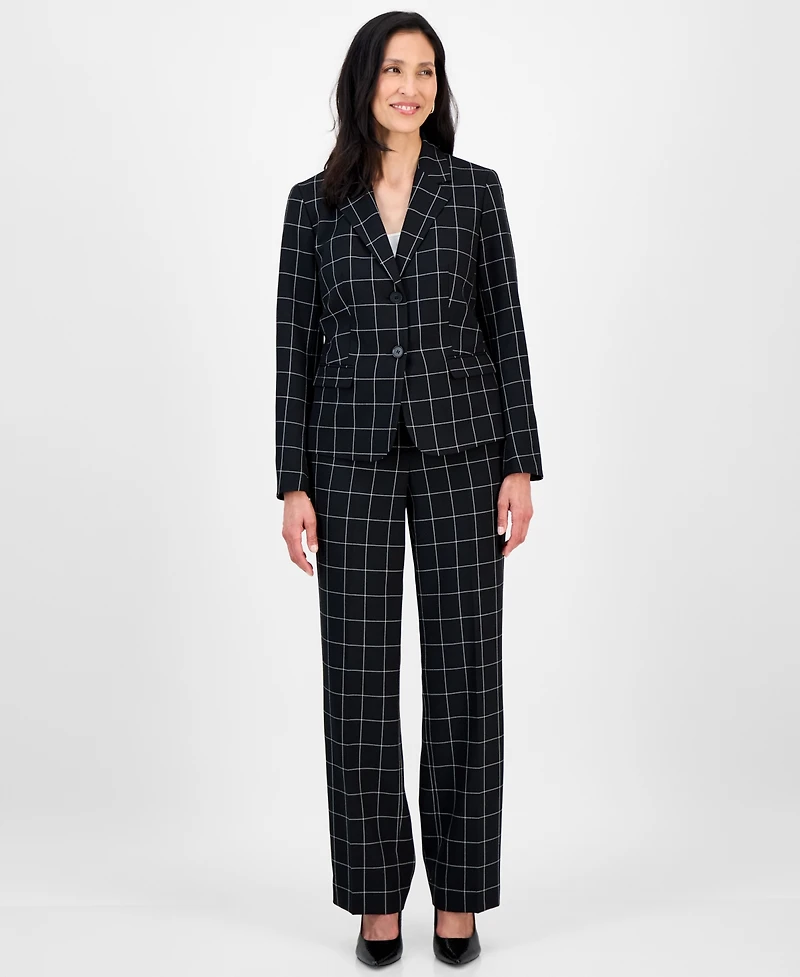 Le Suit Women's Windowpane Check Notch Collar Pantsuit, Regular & Petite