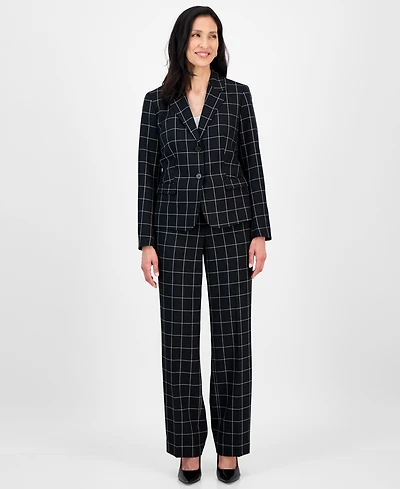 Le Suit Women's Windowpane Check Notch Collar Pantsuit, Regular & Petite