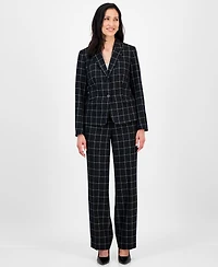 Le Suit Women's Windowpane Check Notch Collar Pantsuit, Regular & Petite