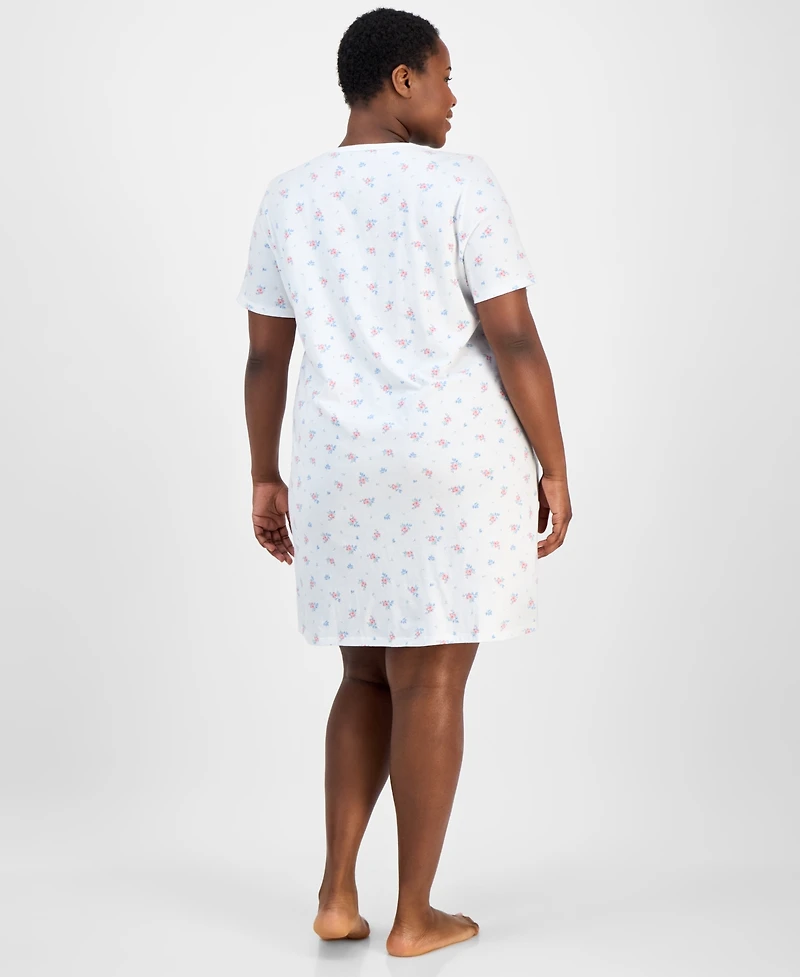 Charter Club Plus Cotton Essential Henley Sleep Shirt, Exclusively at Macy's