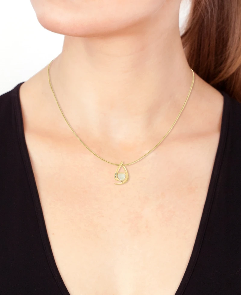 Effy Ethiopian Opal (1-5/8) & Diamond (1/20 ct. t.w.) 18" Pendant Necklace in 14k Gold-Plated Sterling Silver