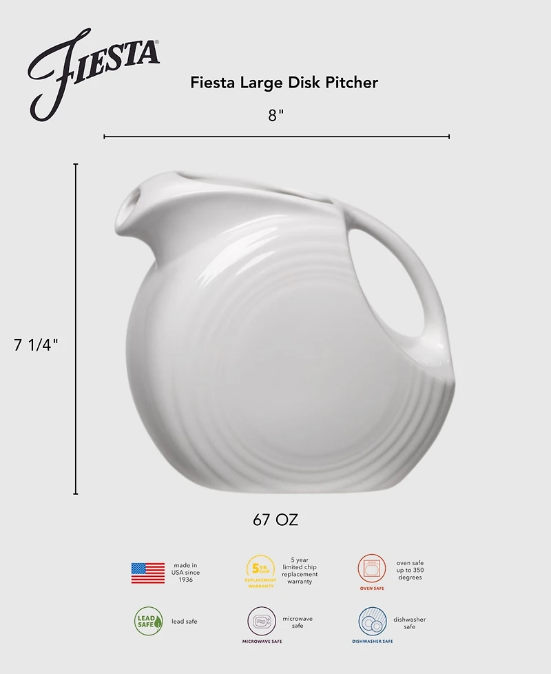 Fiesta Linen Large Disk Pitcher, 67 oz.