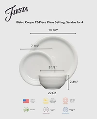 Fiesta Linen Bistro Coupe 12 Pc. Dinnerware Set, Service for 4