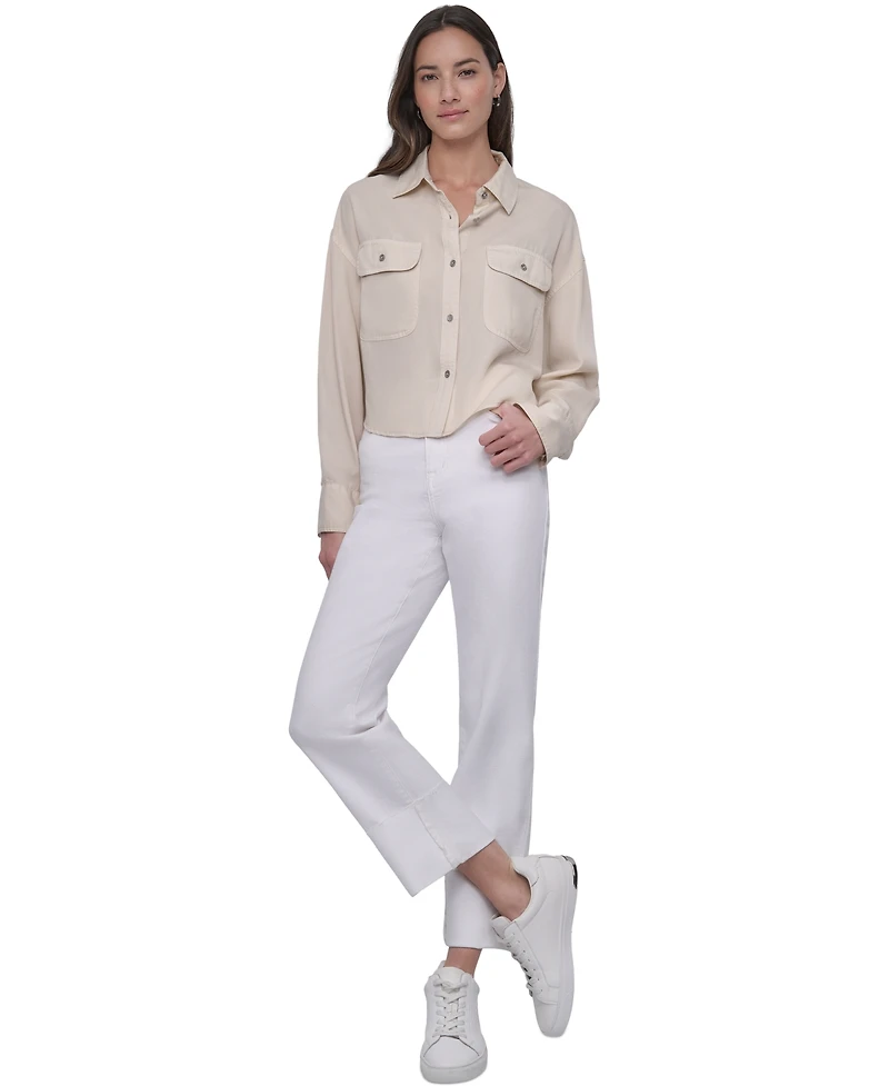 Dkny Jeans Women's Cropped Flap-Pocket Shirt