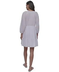 Dkny Jeans Women's Cotton Split-Neck Tiered Dress - WHT
