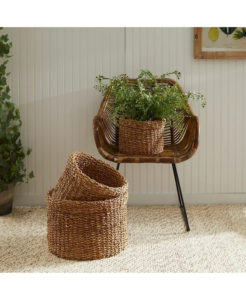Seagrass Round Baskets With Cuffs Set of 3