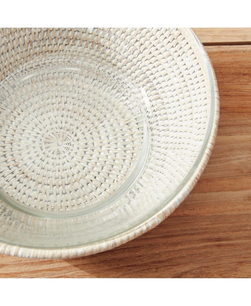 10.75" Burma Rattan Whitewash Round Fruit Bread Wicker Natural Woven Serving Bowl