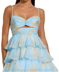 Mac Duggal Women's Floral Cut Out Ruffle Tiered Gown