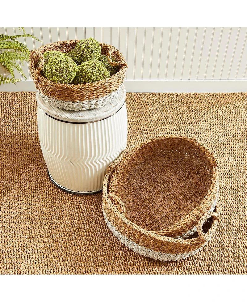 Seagrass Shallow Baskets With Handles Set of 3