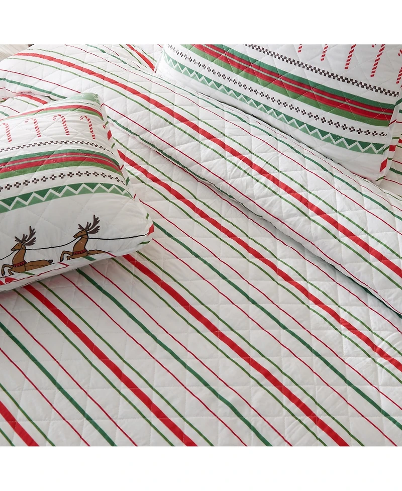 Linery & Co. Holiday Striped Microfiber Quilt Set With Shams