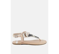Chitra Pin Buckle Beaded Flat Sandals